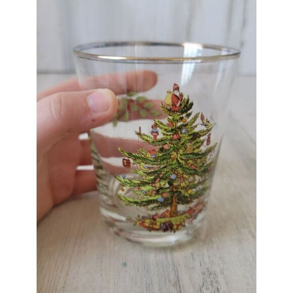 Spode double old fashioned Christmas tree drinking glass gold rim - Picture 2 of 8